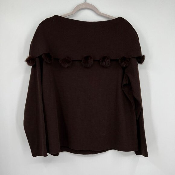 Lemmie for Nina Leonard Brown Knit Pom Pom Off Shoulder Sweater Sz 1X - Picture 5 of 8